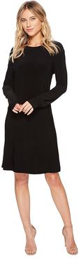 Long Sleeve Crew Dress To Knee (Black) Women's Dress