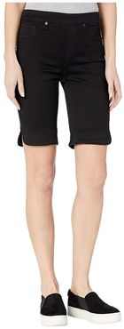 Pull-On Bermuda Shorts w/ Curved Side Slit (Black) Women's Shorts