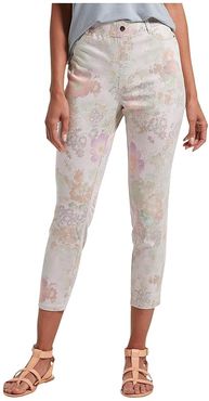 Pastel Floral Ultra Soft Denim High-Waist Capris (White Floral) Women's Jeans