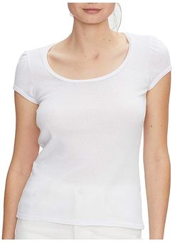 Olympia Shine Scoop Neck Puff Sleeve Top (White) Women's Clothing