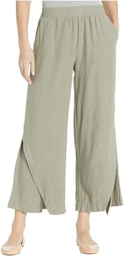 Linen Rayon Cropped Pants with Crossover Panels (Cactus) Women's Casual Pants