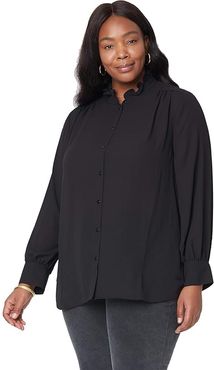 Plus Size Ruffle Neck Blouse (Black) Women's Clothing