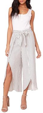 Yarn-Dye Rayon Stripe Faux Wrap Pants (Ivory) Women's Casual Pants