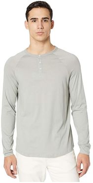 Organic Long Sleeve Raglan Henley (Earth Grey) Men's Long Sleeve Pullover