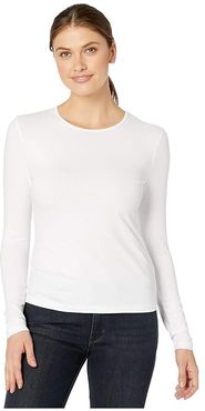Stretch Layering Long Sleeve Crew Neck Tee (White) Women's Clothing