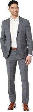 Slim Fit Plaid Suit (Grey/Blue Plaid) Men's Suits Sets