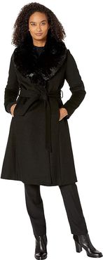 Wool Wrap with Faux Fur (Black) Women's Clothing