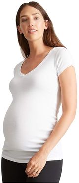 Maternity Short Sleeve V-Neck Tee (Bright White) Women's Clothing