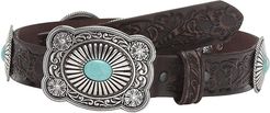 Embossed Turquoise Conchos Buckle Belt (Brown) Women's Belts