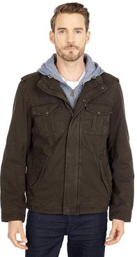 Two-Pocket Hoodie with Zip Out Jersey Bib/Hood and Sherpa Lining (Dark Brown) Men's Sweatshirt