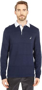 Stripe Stitched Long Sleeve Polo (Navy) Men's Long Sleeve Pullover