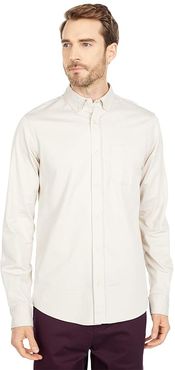 Regular Fit - Solid Cotton-Twill Shirt (Stone) Men's Clothing