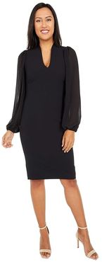 Kors Crepe Bodycon Dress w/ Chiffon Combo at Back and Sleeve (Black) Women's Clothing