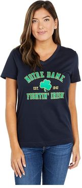 Notre Dame Fighting Irish University 2.0 V-Neck T-Shirt (Marine Midnight Navy) Women's Clothing