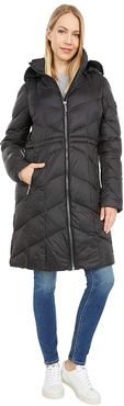 Zip Front Down with Faux Fur Trim Hood M824884BNM (Black) Women's Clothing