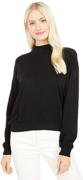 Slubbed Jersey Rib Mix Turtleneck Tee (Black) Women's Clothing