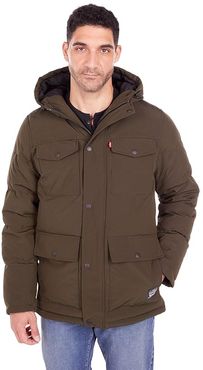 Arctic Cloth Four-Pocket Hooded Parka Jacket (Olive) Men's Clothing