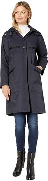 Long Hooded Raincoat (Dark Navy) Women's Coat