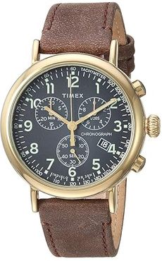 41 mm Standard Chronograph Leather Strap (Black/Brown) Watches