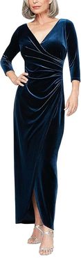 Petite Long Stretch Velvet Dress with 3/4 Sleeves (Imperial) Women's Clothing