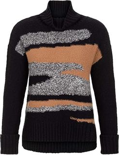 Long Sleeve Camo Intarsia Sweater (Black) Women's Sweater