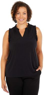 Plus Size Ruffle Neck Tank (Black) Women's Clothing