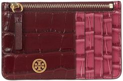 Robinson Embossed Color-Block Top Zip Card Case (Claret/Hummingbird) Wallet