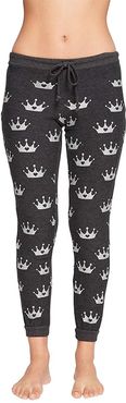 Glitter Crowns Cozy Knit Cuffed Drawstring Jogger Pants (Black) Women's Casual Pants