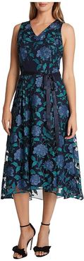 Embroidered High-Low Hem Midi Dress (Navy Teal Peony) Women's Dress