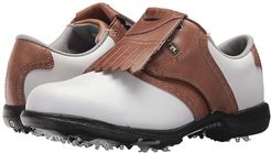 DryJoys Cleated Traditional Blucher Saddle (White/Khaki/Luggage Brown) Women's Golf Shoes