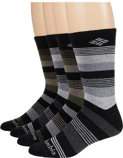 Stripe Wool Crew 4-Pack (Black/Black/Black/Black) Men's Crew Cut Socks Shoes