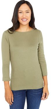 100% Cotton Heritage Knit 3/4 Sleeve British Tee (Deep Lichen Green) Women's Long Sleeve Pullover