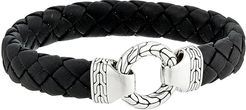 Classic Chain 12mm Ring Clasp Bracelet in Black Leather (Silver) Bracelet