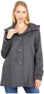 Wool A-Line Reefer Coat with Removable Hood (DF Grey) Women's Coat