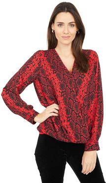 Long Sleeve Snake Charm Wrap Front Blouse (Ultra Red) Women's Blouse