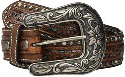 Nocona Pierced Center Overlay w/ Studded Edges Belt (Brown/Turquoise) Women's Belts