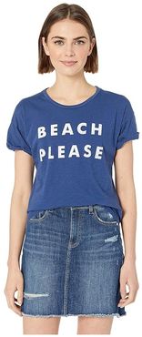 Beach Please Rolled Short Sleeve Slub Tee (Cobalt) Women's Clothing