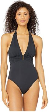 All About U Plunge Halter Mio One-Piece (Black) Women's Swimsuits One Piece