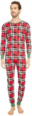 Adult Union Suit One-Piece - Holiday Moose on Plaid (Red) Pajama Sets