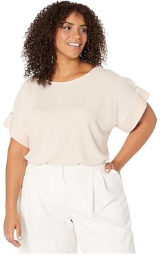 Plus Size Short Sleeve Top with Detail Sleeve (Blush) Women's Clothing