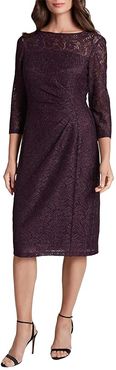 Petite Side Ruched Stretch Beaded Lace Cocktail Dress (Plum) Women's Dress