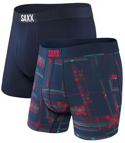 Quest Boxer Brief Fly 2-Pack (Navy/Pulled Plaid) Men's Underwear