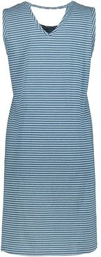 Denim Stripe Jersey Tank Dress with Back Cutout (Blue) Women's Clothing