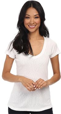 Slub S/S V-Neck (White) Women's Short Sleeve Pullover