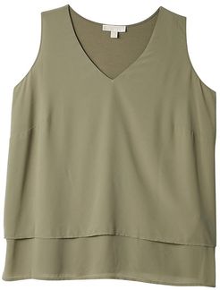 Plus Size Sleeveless Combo Woven Top (Army Green) Women's Clothing
