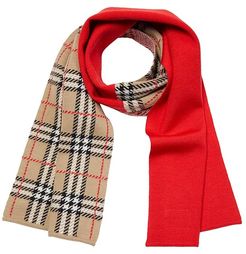 Solid and Check Scarf (Bright Red) Scarves