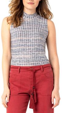 Mock Neck Sleeveless Tee (Multicolor Rib Knit) Women's Clothing