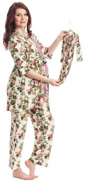 Analise Maternity/Nursing Mommy Me Five-Piece PJ Set (Beige Floral) Women's Pajama Sets