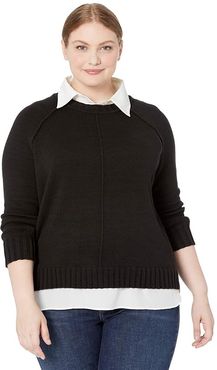 Plus Size Layered Cotton Sweater (Polo Black) Women's Clothing