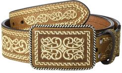 Embroidered Belt w/ Rope Wrapped Buckle (Brown/Cream) Men's Belts